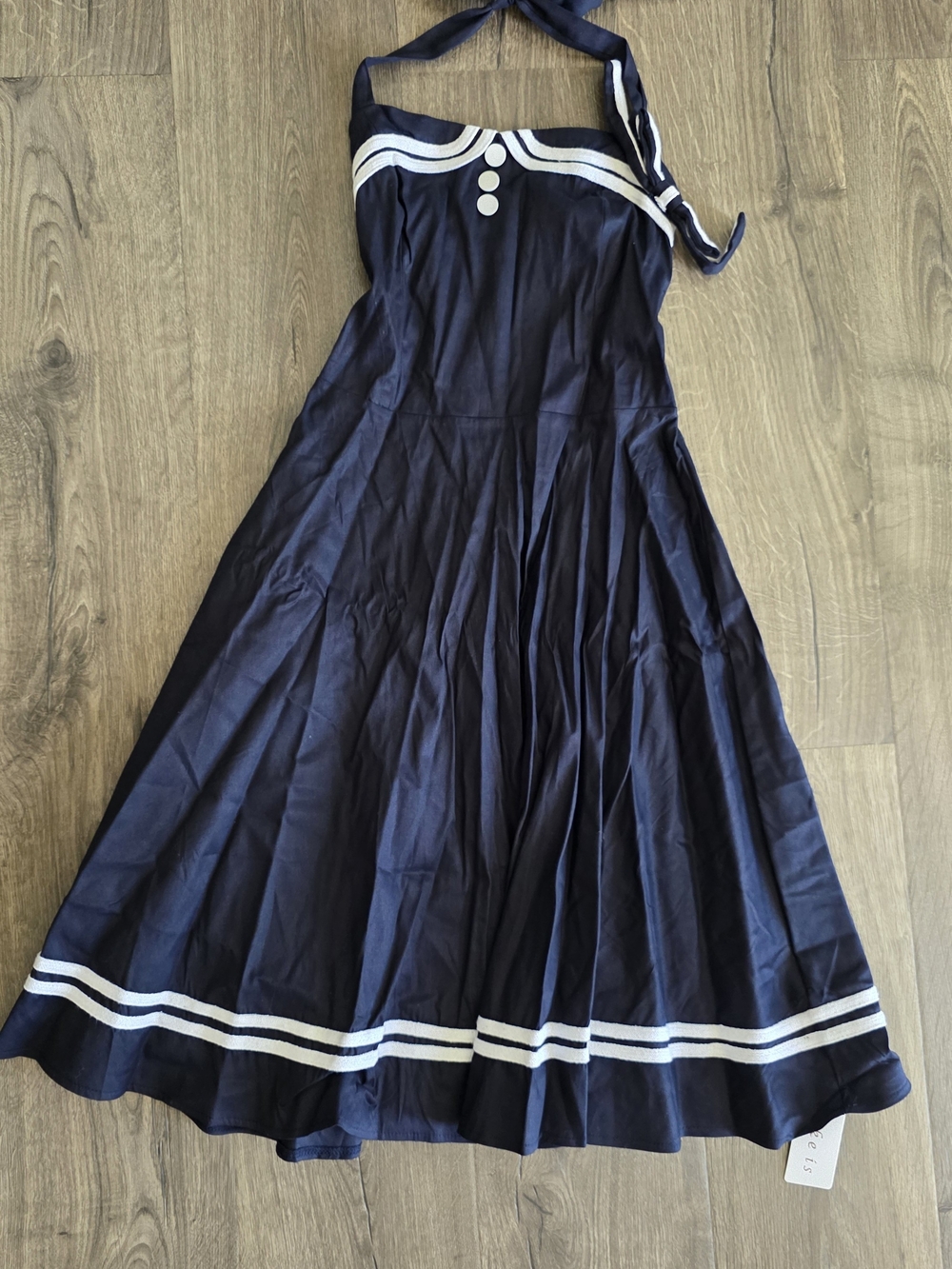 NWT Navy Sailor Halter Midi Dress with White Trim